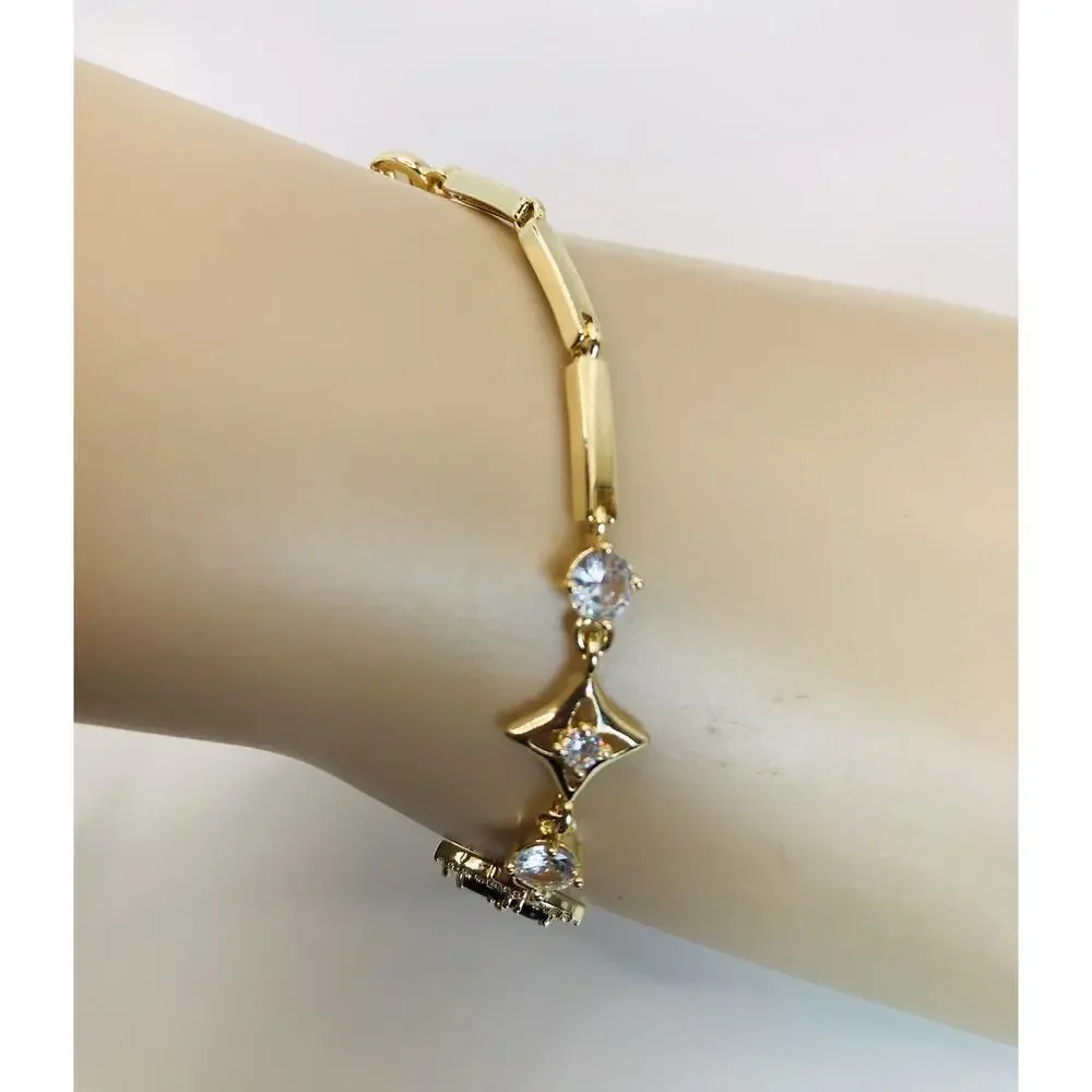 Women 14K Gold Plated Elegant Floral Rhinestone Bracelet Oro Laminado Pulsera9